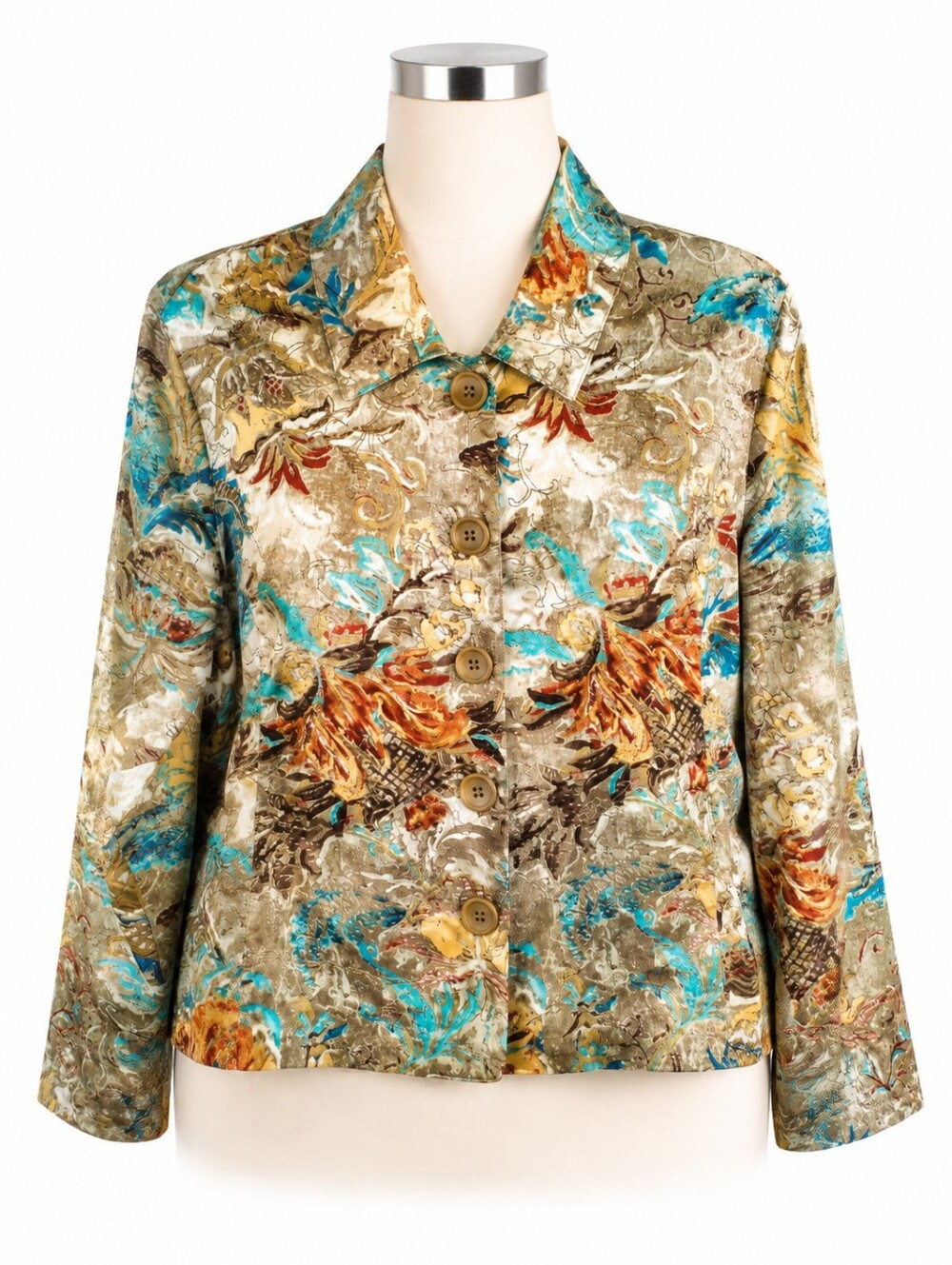Chico's Embroidered Floral Silk Blend Shirt Jacket Sz 0 (4-6) Indie Sleeze